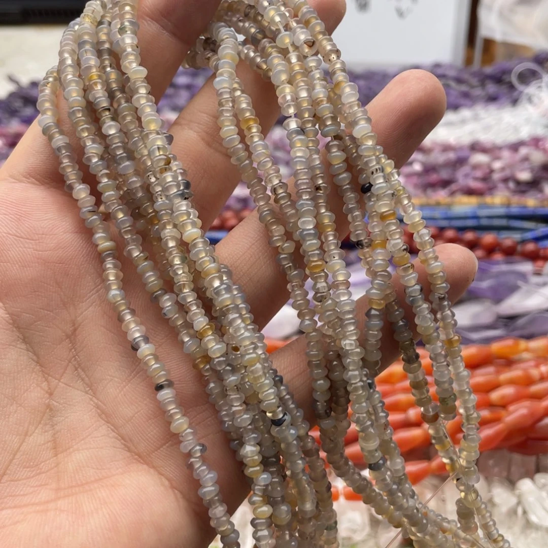 玛瑙/玉髓合金珠宝半成品三条装卡4mm烟灰玛瑙算盘珠有斜孔