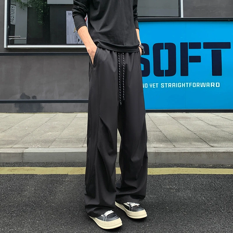 美式复古褶皱垂感休闲裤百搭男款春秋季新款宽松直筒阔腿裤长裤子