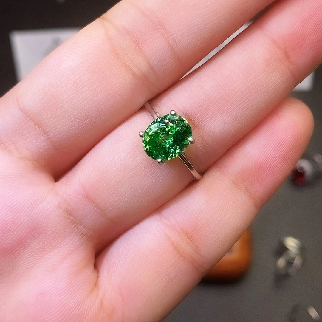 绿色碧玺戒指银S925镶嵌