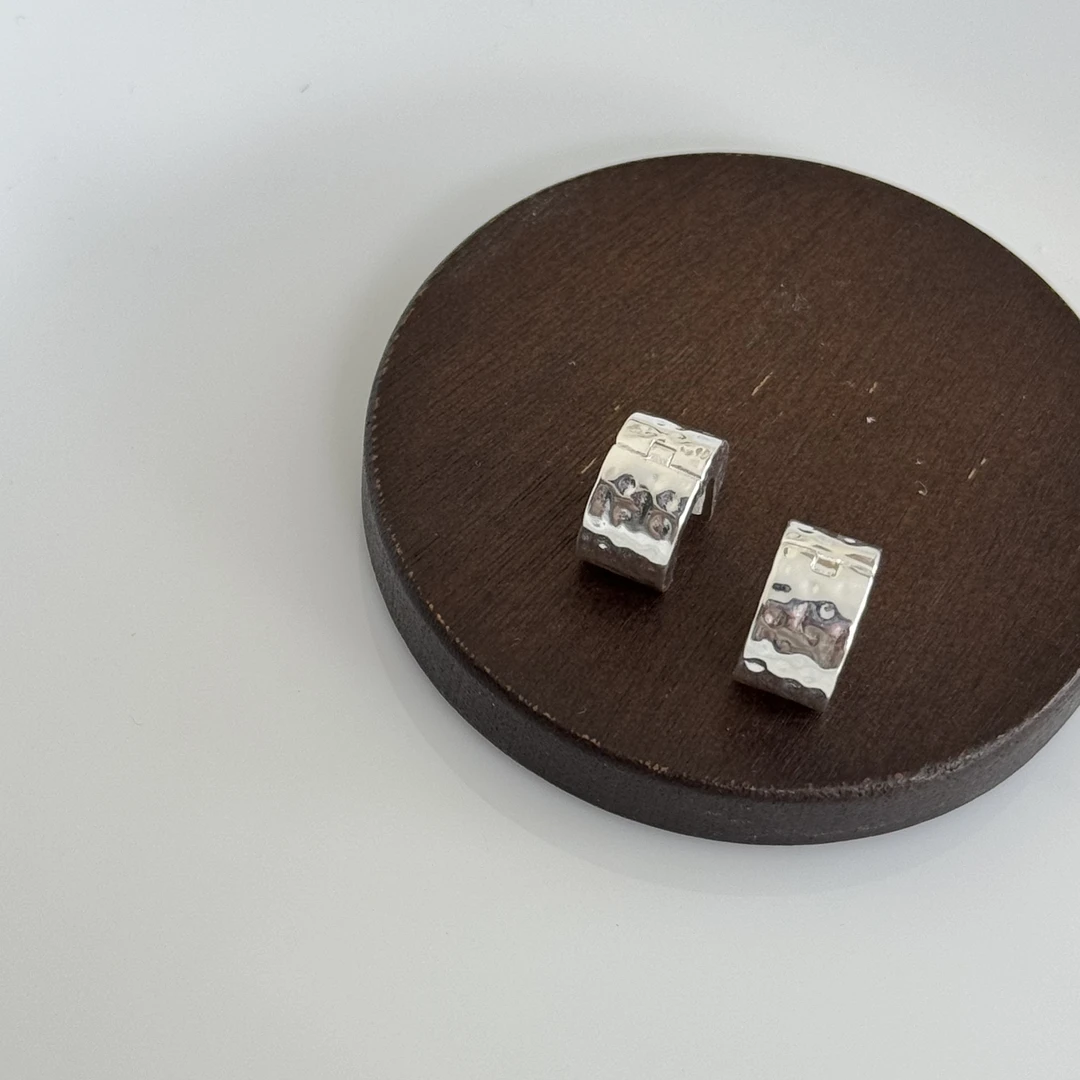 925银耳饰 简单大气经典款厚实耳扣宽耳扣-锤纹耳扣0192