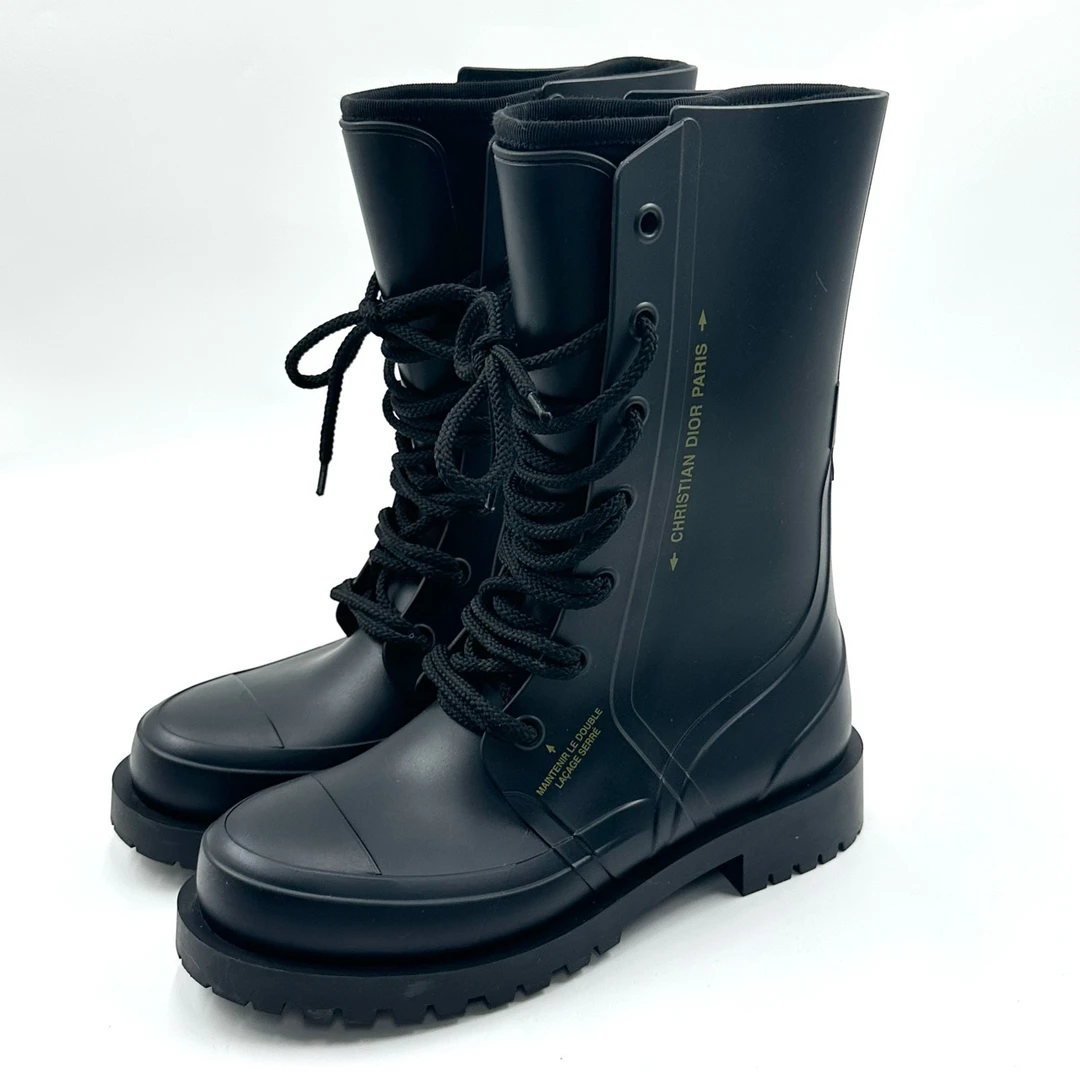 95新 DIOR/迪奥 37码/蜜蜂标语系带黑色中筒靴/97新/如图/06295