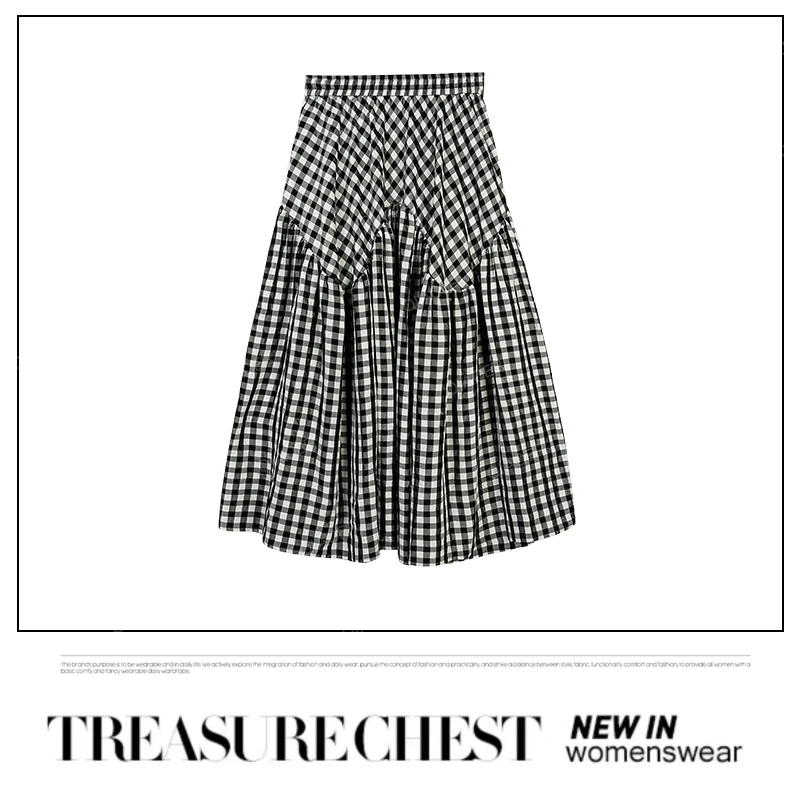 乔儿定制【格子裙】高端醋酸百搭显瘦高腰半身裙复古黑白格纹A字