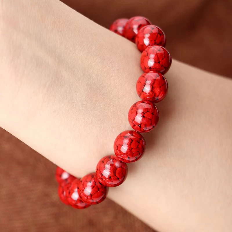 含辰砂工艺品天然晶体12mm素圈手串