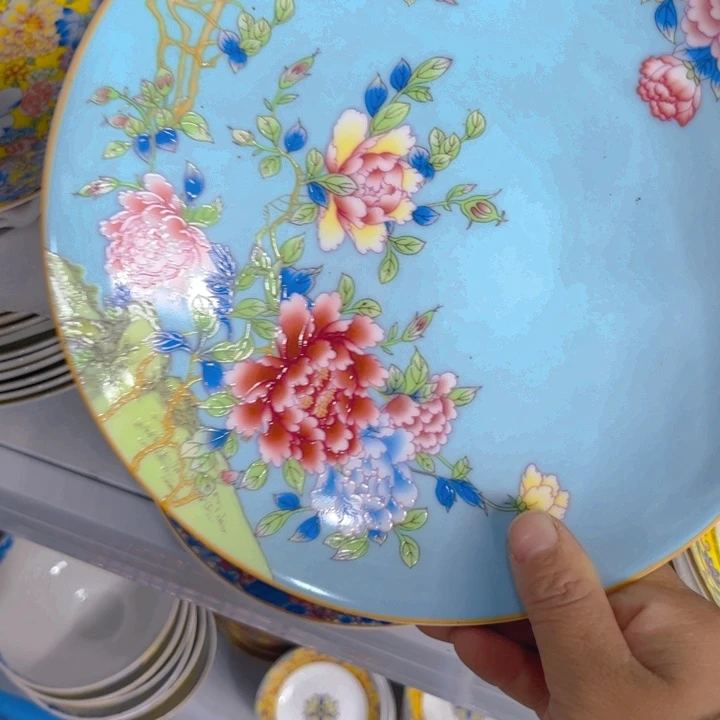 瓷片珐琅彩八寸满花深盘两个