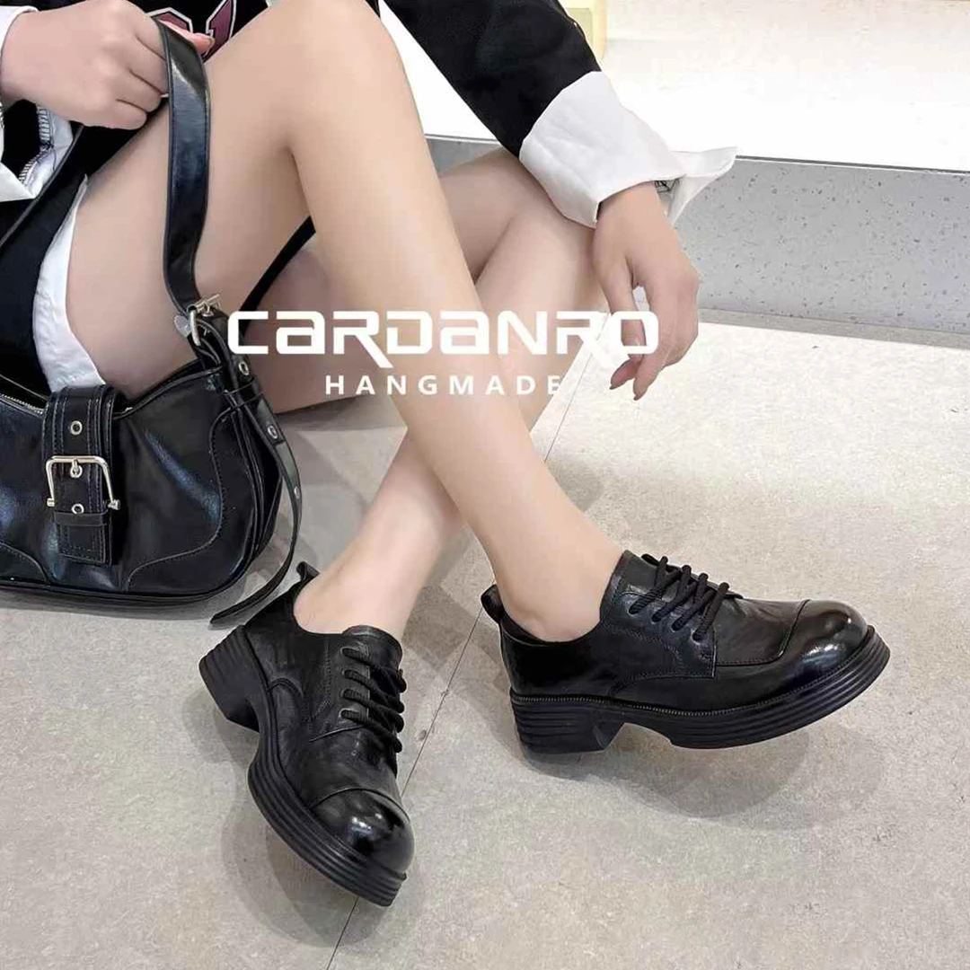 卡丹路【头层牛皮/3.5cm】乐福鞋牛津鞋高跟鞋女鞋厚底百搭英伦风