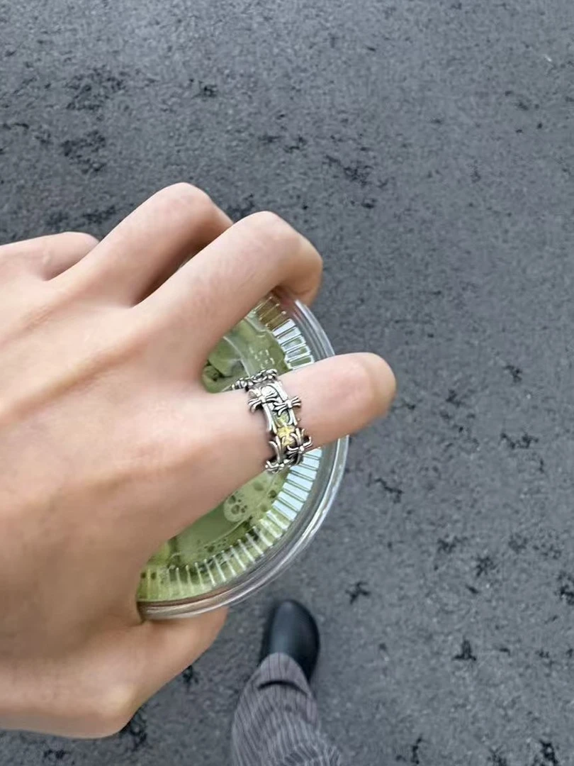 合金戒指 暗黑朋克十字架开口戒复古做旧欧美个性嘻哈小众设计