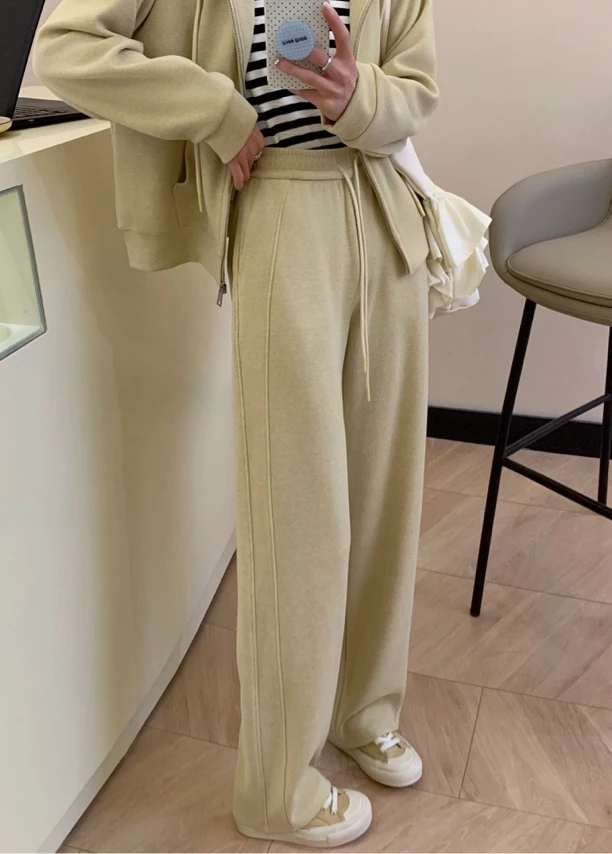 9908【春款】外穿垂垂裤百搭时尚高腰休闲直筒宽松显瘦阔腿裤