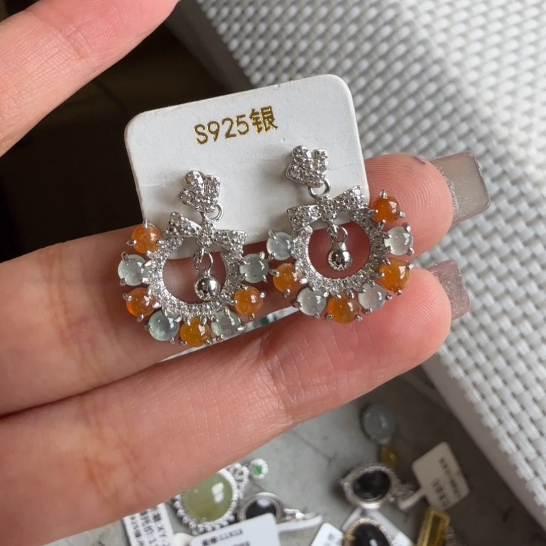 期***许翡翠银S925镶嵌颈饰耳钉