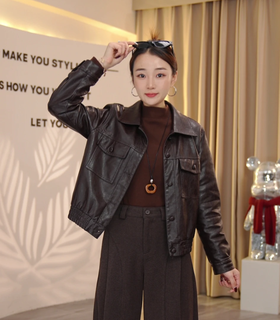 2025方领春秋轻职风皮衣冬季女装5603