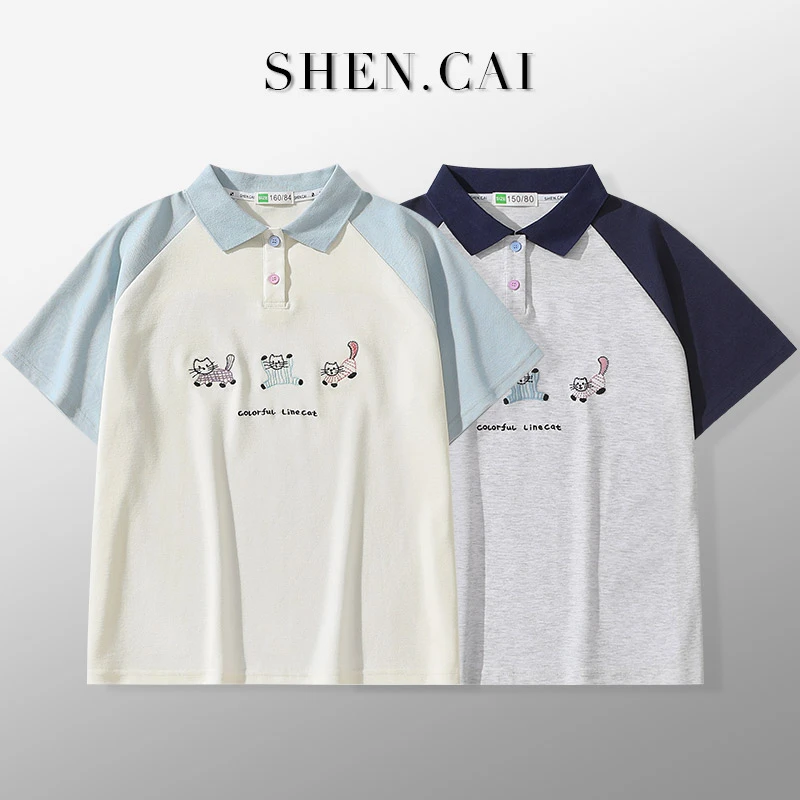 女大童短袖t恤夏装韩版青少年清新洋气POLO衫女孩薄款宽松上衣