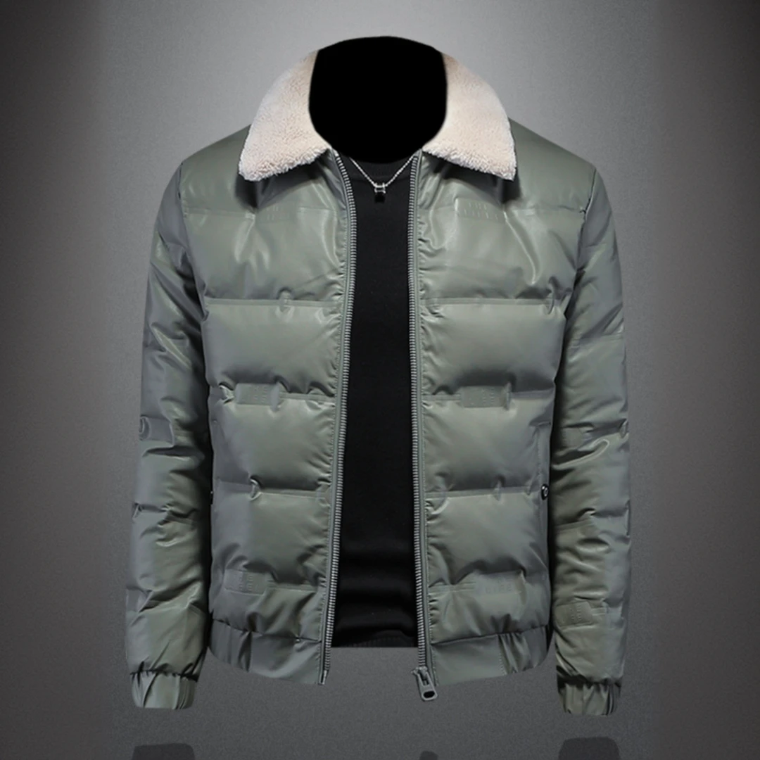 路茨梅帕皮羽绒服男装冬季新款轻薄短款羊羔毛领冬装加厚休闲外套