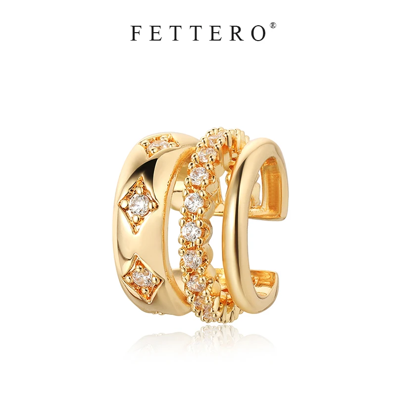 fettero 铜合金耳饰 【金色单个3线光面星耳夹】气质时尚百搭镶嵌