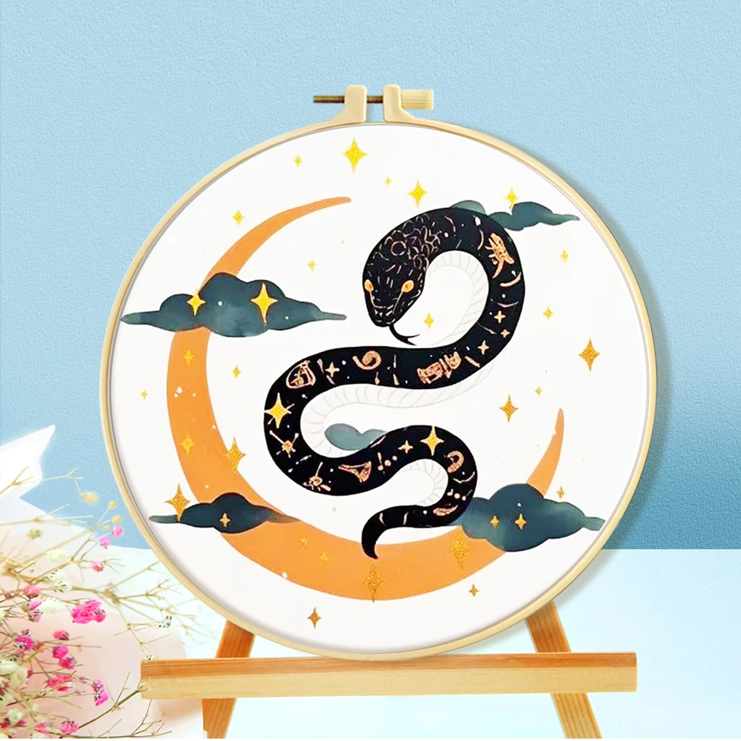 十字绣刺绣爱阁太阳月亮与蛇新款简约现代客厅玄关装饰手工线绣