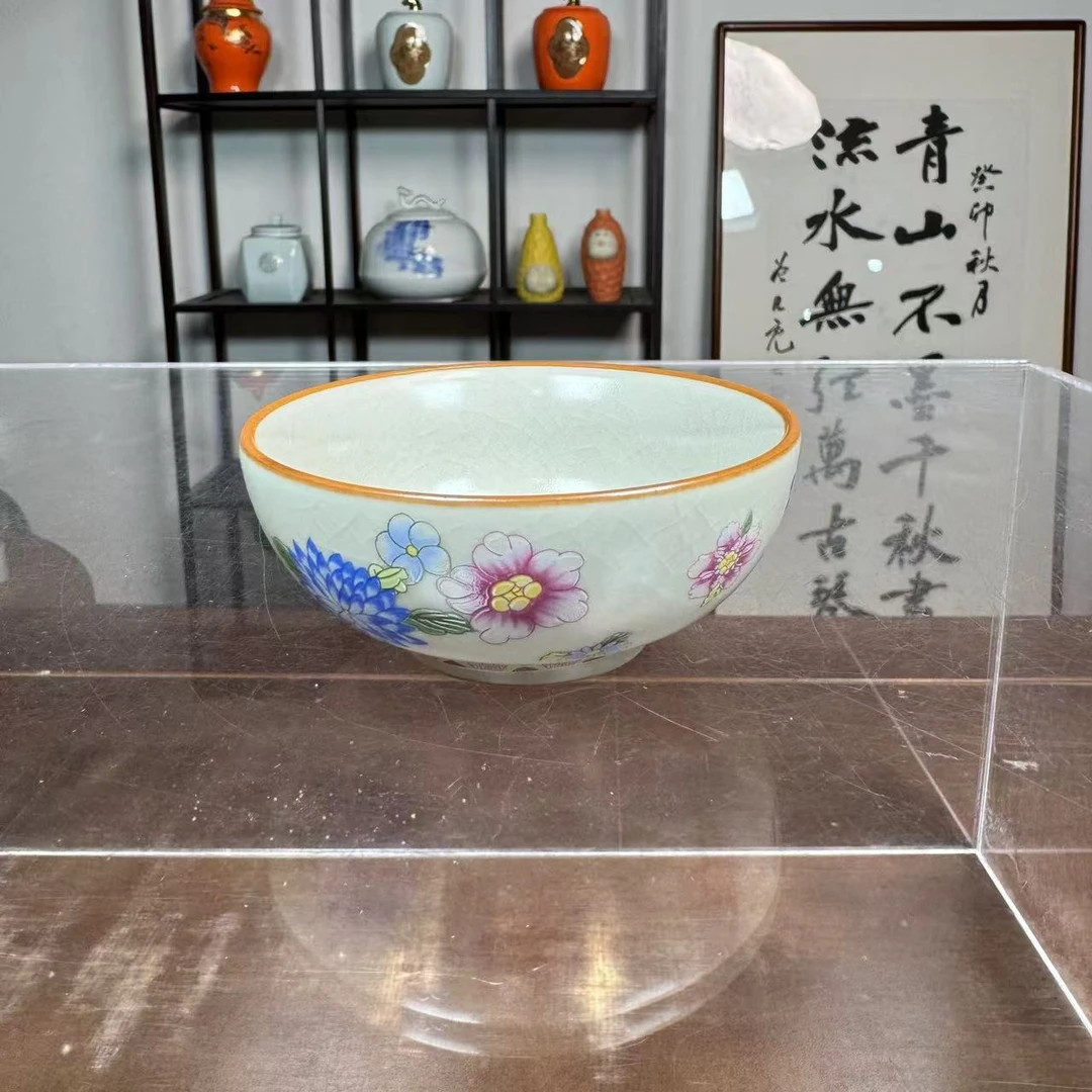 汝窑冰裂开片纹牡丹花主人杯@216(xp)K1