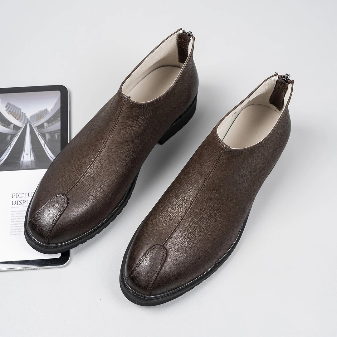 英伦风真皮切尔西靴男士短靴套脚商务休闲皮靴尖头高帮皮鞋男冬季