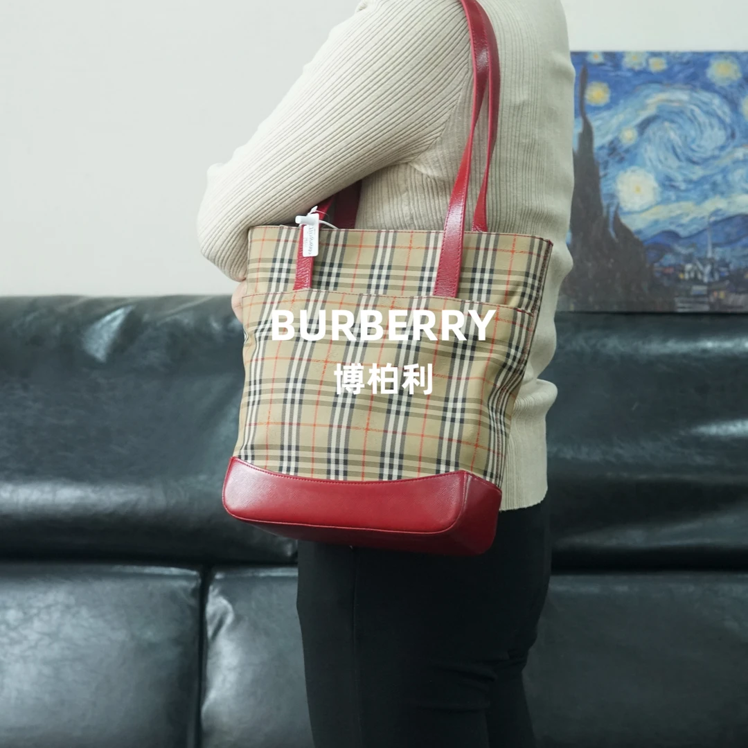 95新 BURBERRY/博柏利 巴宝莉/格纹单肩包/JJ12828142/8142