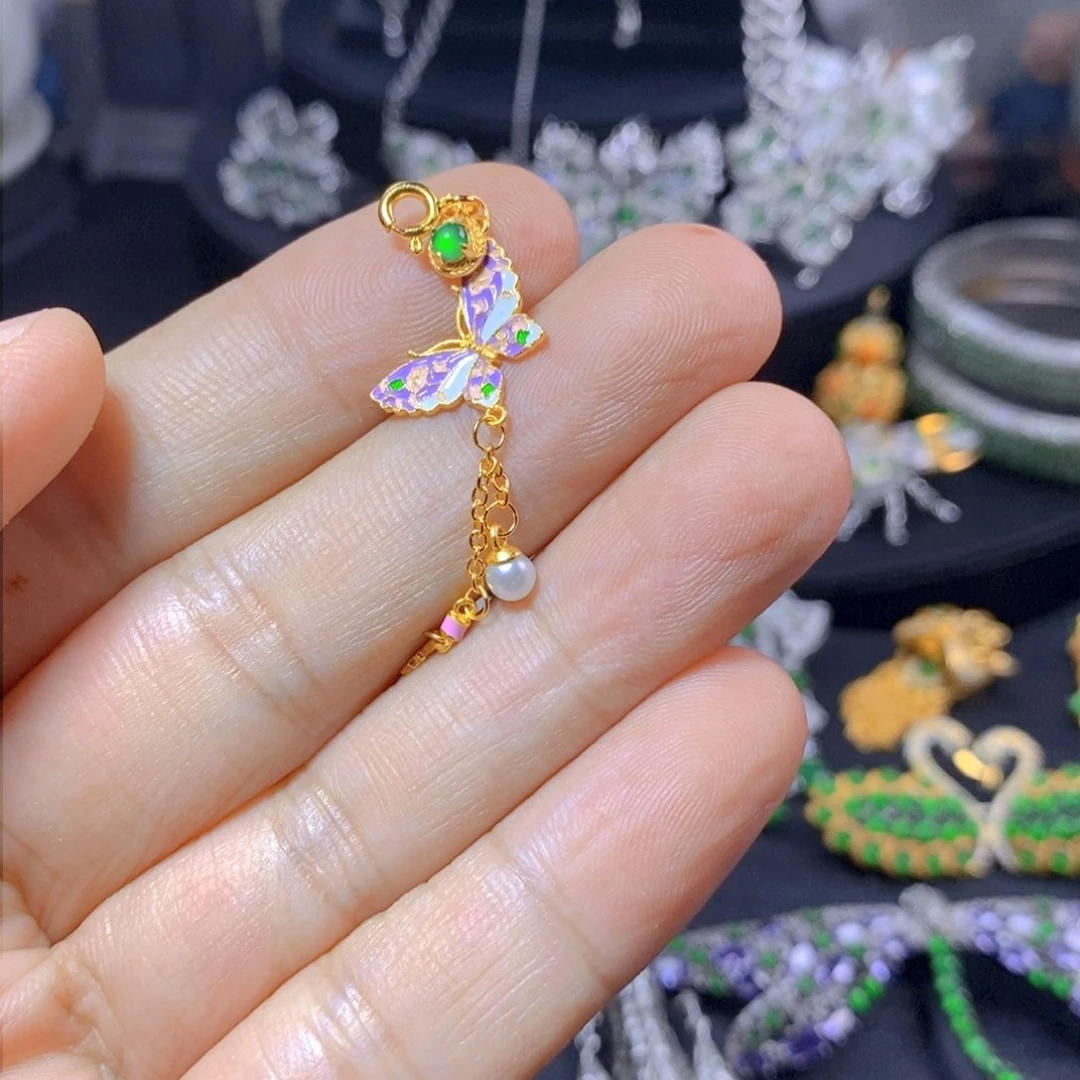 翡翠银S925镶嵌颈饰天然翡翠