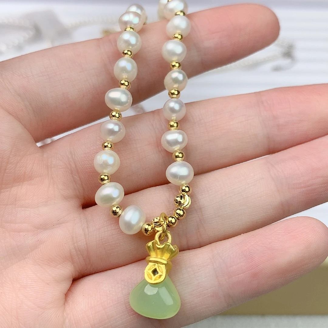 淡水珍珠未镶嵌耳饰东陵玉手链