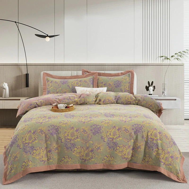 【琳桥优选】-花絮-A类全棉色织提花双层纱四件套蓬松柔软亲肤