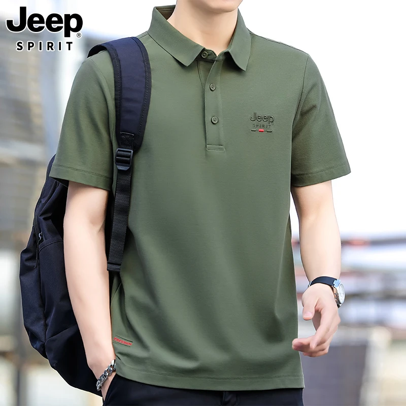 Jeep吉普夏季短袖Polo衫翻领男士休闲宽松加肥加大码纯色体恤上衣
