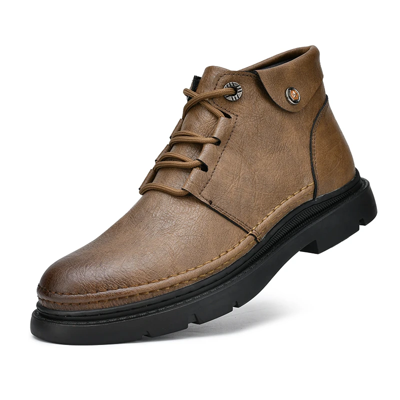 2024新款真皮马丁靴男户外休闲高帮皮鞋防滑耐磨工装靴加绒保暖靴