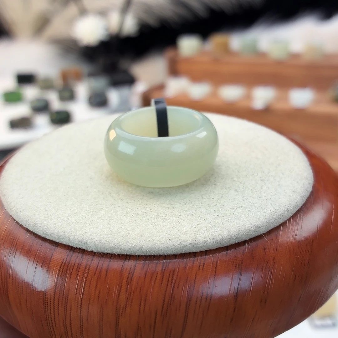 和田玉未镶嵌戒指i64奶蓝墩墩18.1mm