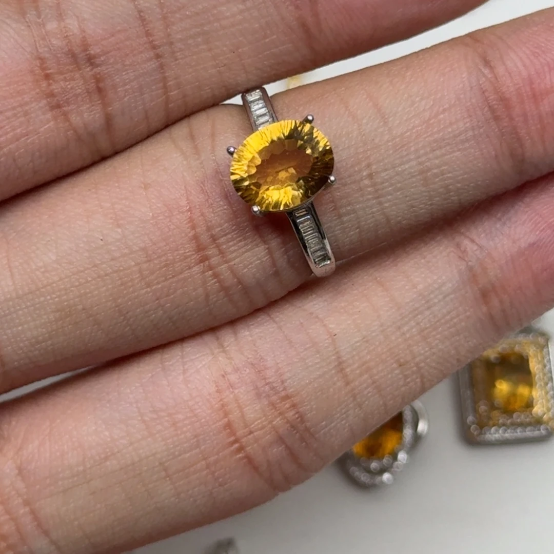 黄晶银S925镶嵌戒指