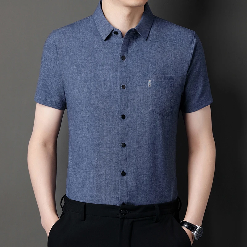 夏季男士短袖衬衫商务休闲带口袋纯色简约人棉半袖寸衫夏装上衣
