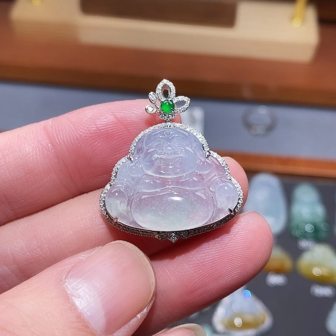 翡翠颈饰18K金镶嵌佛公
