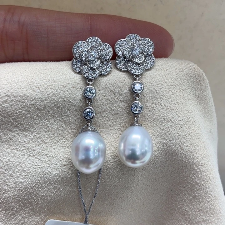 银S925镶嵌耳饰海水珍珠澳白9-10m 29号