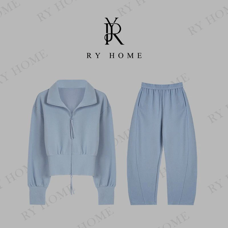 【容雨RYHOME】立领开衫休闲卫衣卫裤运动套装253ST1362