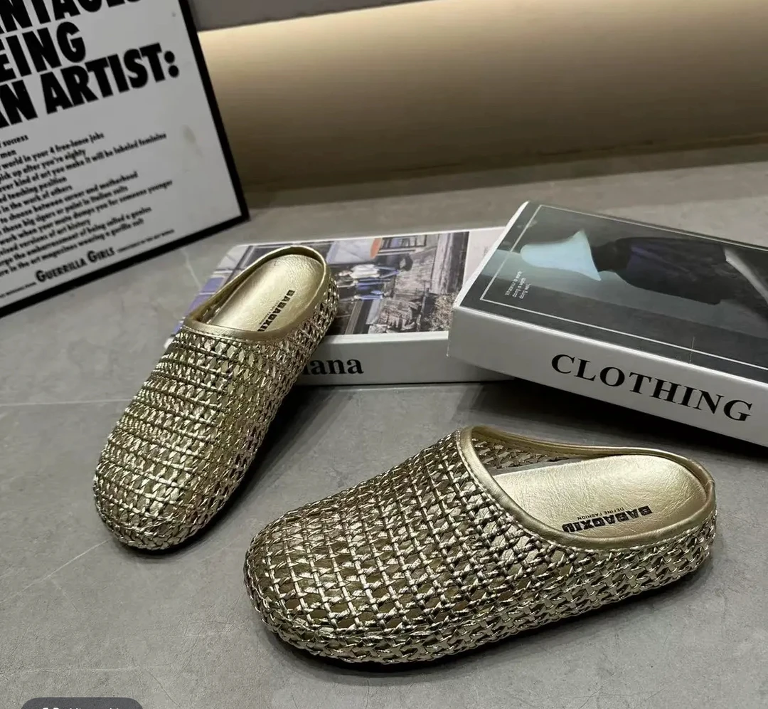 厚底编织网红拖女2025夏季百搭圆头轻便透气懒人外穿凉拖鞋半拖