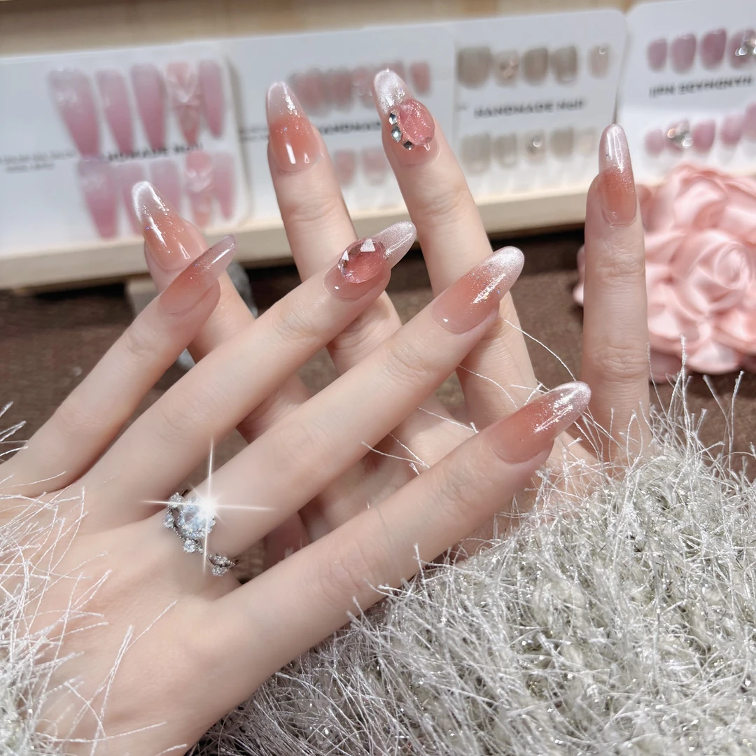 【水密甜心】纯手工穿戴甲冰透渐变猫眼显白高级感美甲贴片