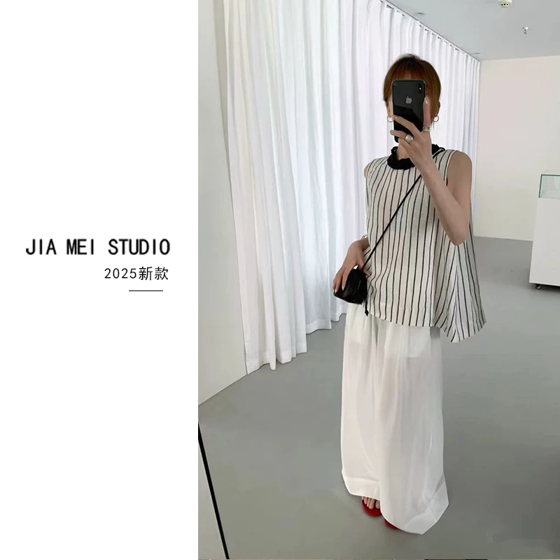 C099条纹短袖小衫2025年夏季款女装轻奢时尚设计感打底短袖衫上衣