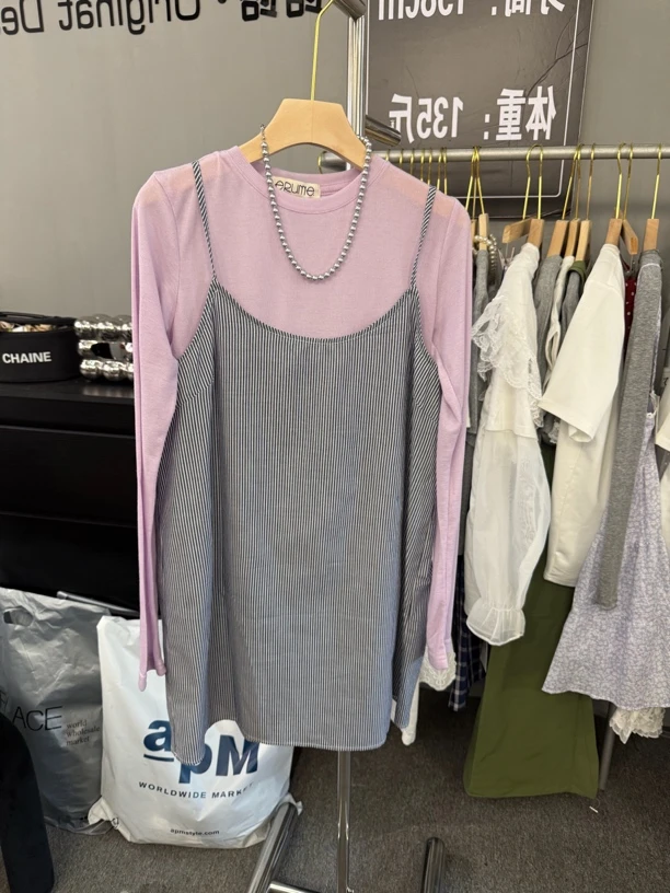 （紫米麻薯团）韩国东大门吊带+T恤两件套2025夏季减龄套装C535