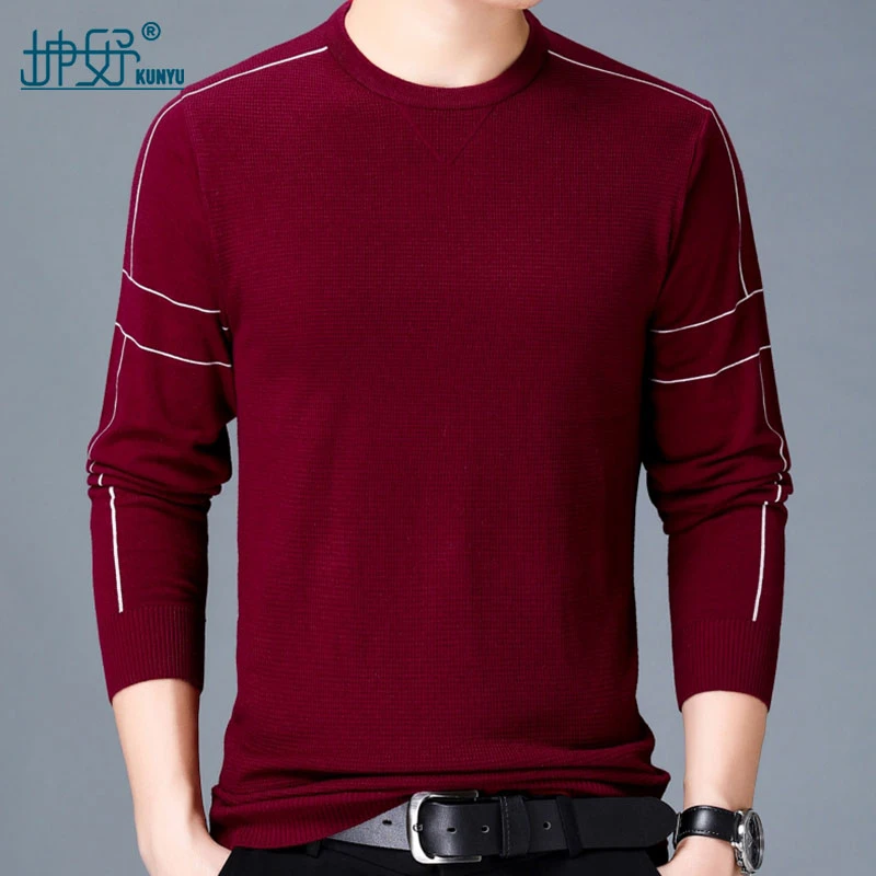 坤妤春秋男士针织衫薄款长袖圆领毛衣休闲时尚高档秋季新款爸爸装
