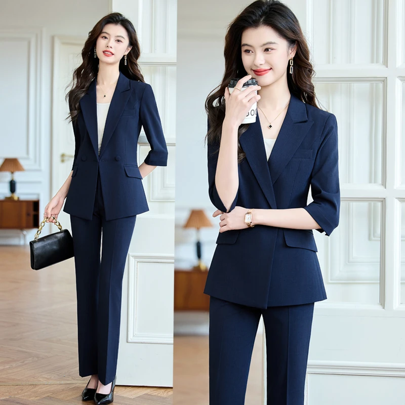 薄款西装套装女2025新款春夏高级感七分袖职业正装西服修身工作服