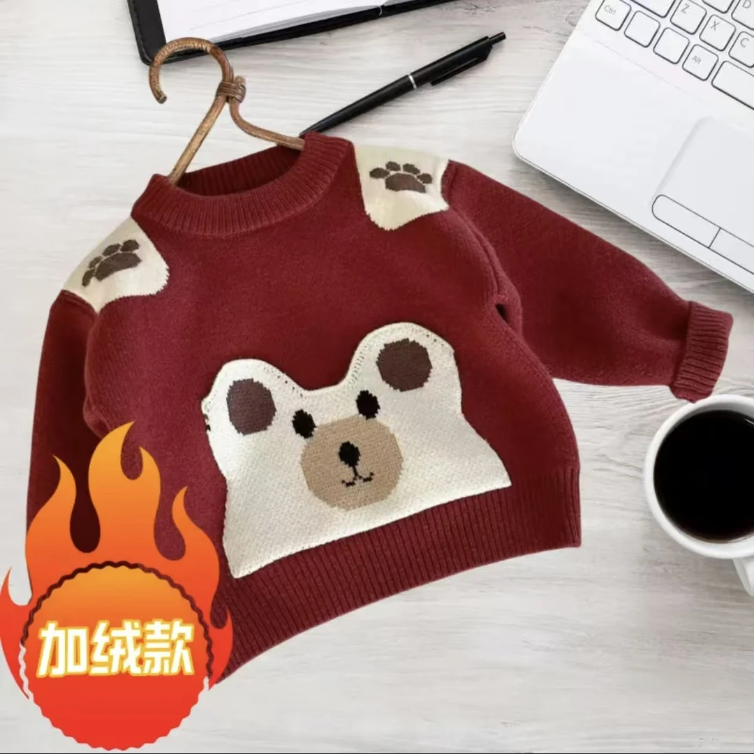宝宝一体绒毛衣2025新款男童可爱针织衫婴儿冬装衣服儿童加厚毛衫