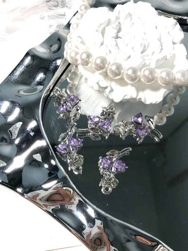 雨宝严选· DIY  P455 银紫色一枝花吊坠DIY