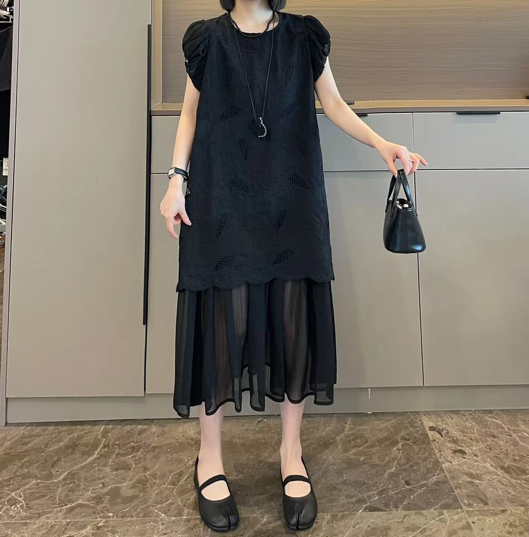 米可/MK-2287WW【法式镂空网纱拼接连衣裙】时尚夏季新款连衣裙