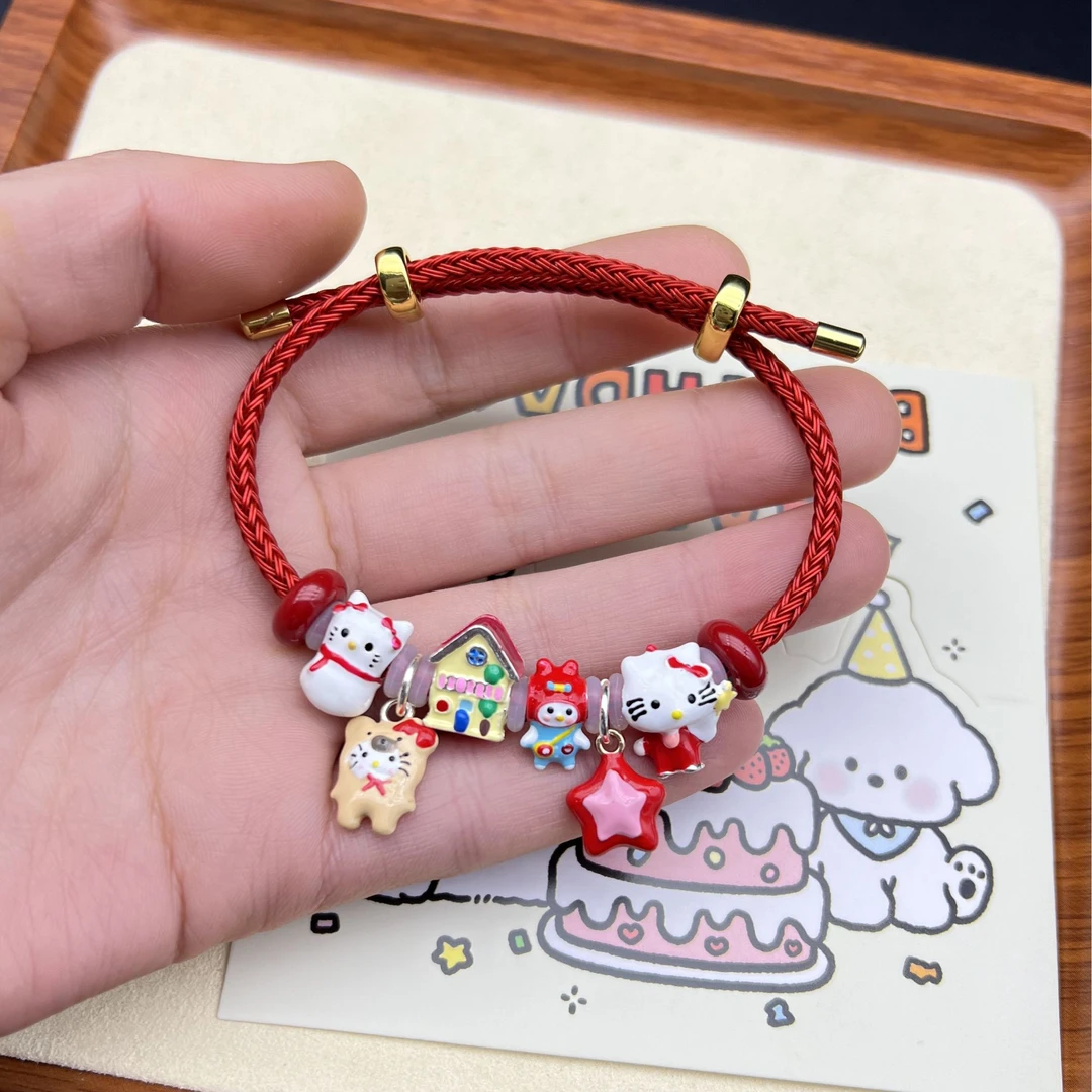 原创diy滴油串珠beads串珠雪人kt手串红色手绳新年款送女友