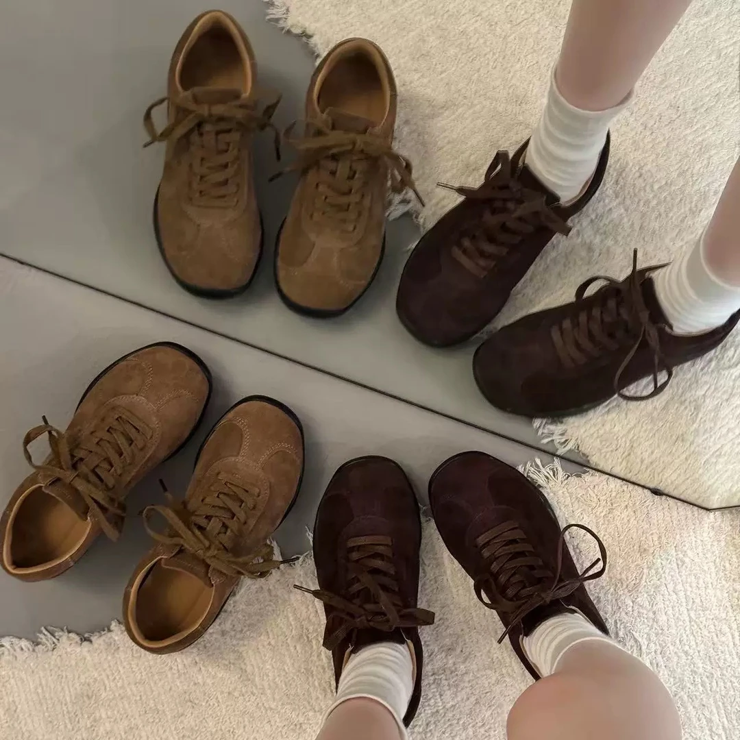 小众设计~反绒牛皮！复古德训鞋女系带休闲阿甘鞋5811/A13