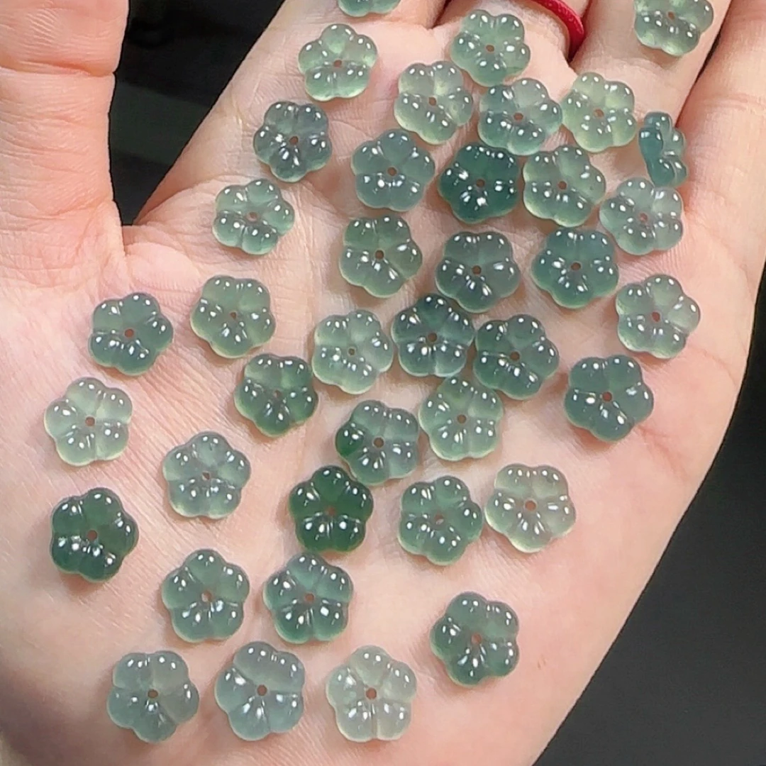 翡翠蓝水有钱花五瓣花手工diy手链项链吊坠配件多样性发货