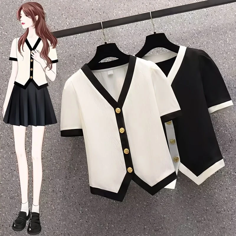 胖妹妹小香风时髦衬衣女夏季新款大码显瘦设计感衬衣百搭遮肉上衣