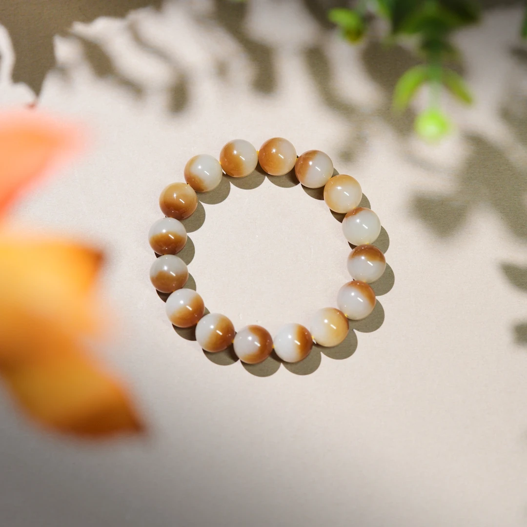 金泊·传世级和田玉老糖手串AS1376珠径约12mm