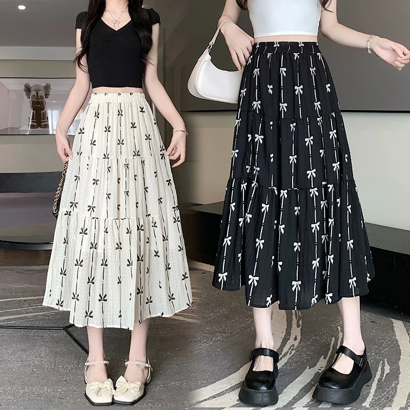 新疆包邮【8309】蝴蝶结印花半身裙-裙长79