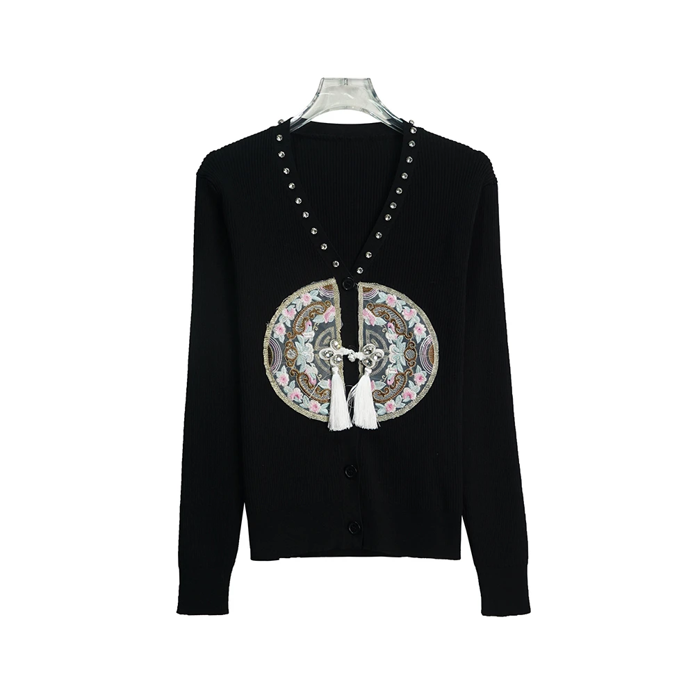 重工钉珠刺绣打底衫国风轻奢开衫气质外套X2667