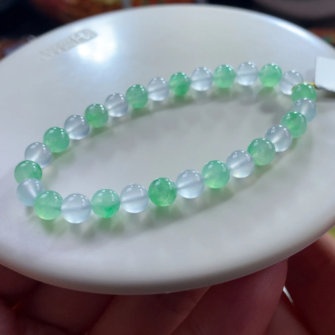 翡翠未镶嵌手链翡翠玻璃钢小葱拌豆腐卡6+