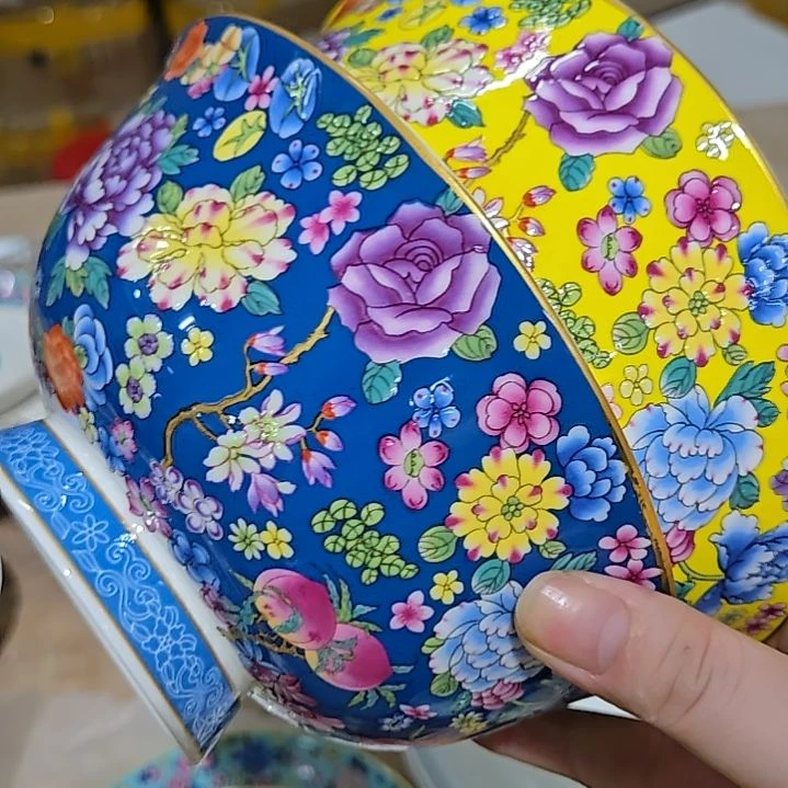 瓷片瑕疵内有黑点珐琅彩万花6寸2个面碗666