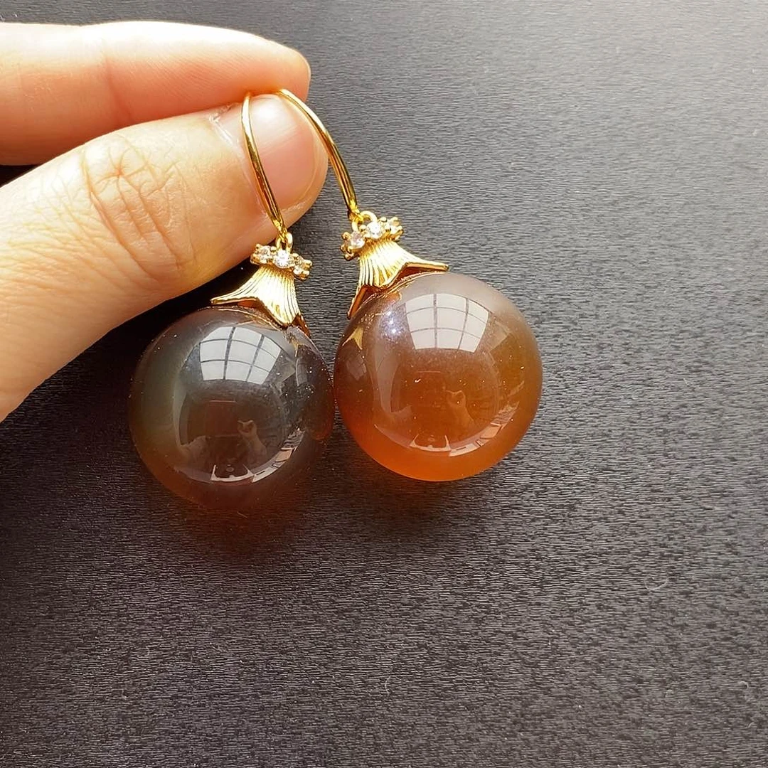 琥珀未镶嵌裸石耳坠